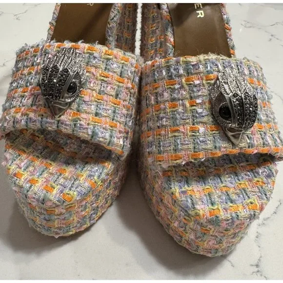 Kurt Geiger 8.5 (39) Platform Kensington London Tweed Fabric Eagle Block heel - Picture 6 of 16